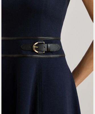 バックルトリム ヘリンボーン ジャカード ドレス