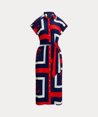 ＜LAUREN RALPH LAUREN (Women)＞アンカープリント　ベルテッド　クレープ　シャツドレス　ＷＭＬＲＤＲＳＳＮ８２０１２６
