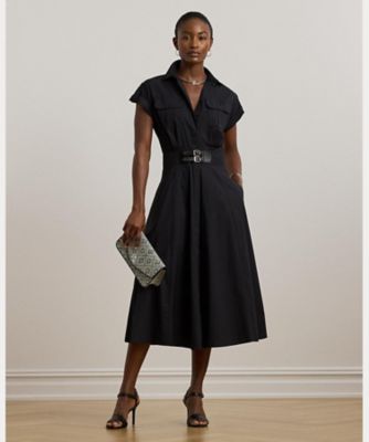 バックルトリム コットンブレンド シャツドレス