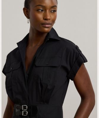 バックルトリム コットンブレンド シャツドレス