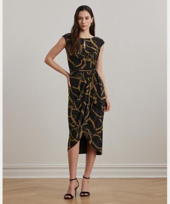 ベルティングプリント ジャージー タイフロント ドレス