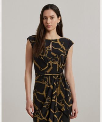 ベルティングプリント ジャージー タイフロント ドレス