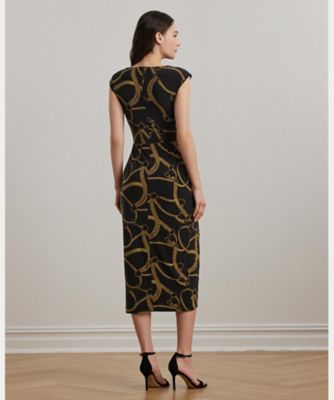 ベルティングプリント ジャージー タイフロント ドレス