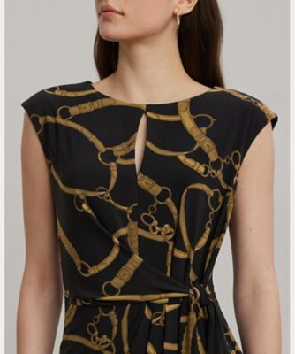 ベルティングプリント ジャージー タイフロント ドレス