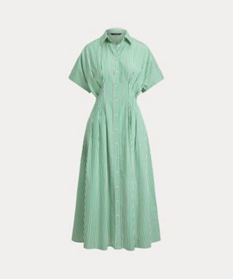 ストライプド プリーテッド ブロードクロス シャツドレス