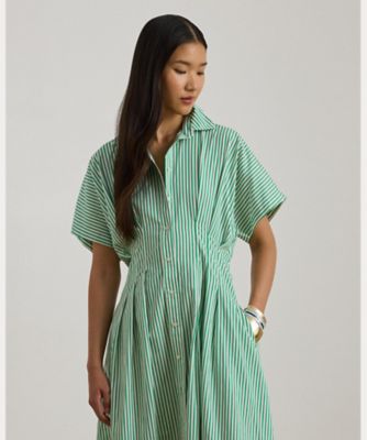 ストライプド プリーテッド ブロードクロス シャツドレス