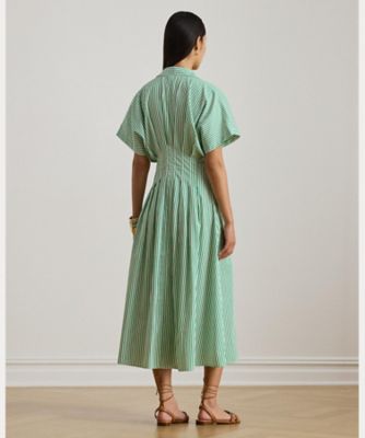 ストライプド プリーテッド ブロードクロス シャツドレス