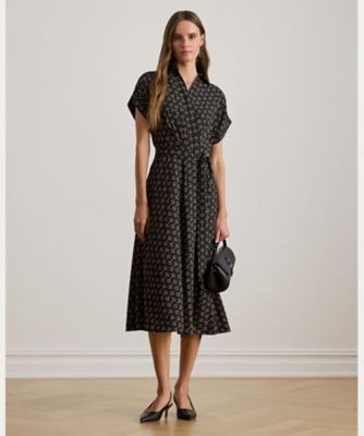 ジオプリント ベルテッド クレープ ドレス