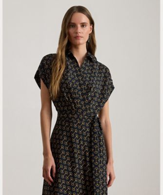 ジオプリント ベルテッド クレープ ドレス