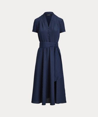 ポルカドット ベルテッド クレープ ドレス