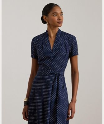 ポルカドット ベルテッド クレープ ドレス