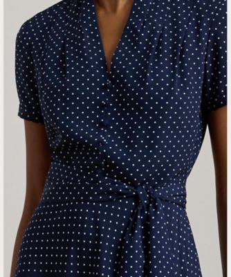 ポルカドット ベルテッド クレープ ドレス