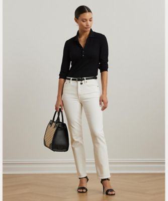 RALPH LAUREN コレクション シルク100% リブ編み ポロニット　M RALPH LAUREN コレクション シルク100% リブ編み ポロニット M