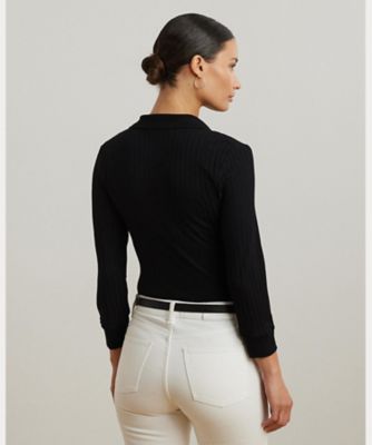 リブニット スリークォータースリーブ ポロシャツ