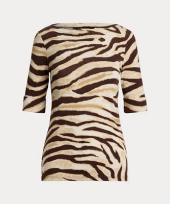 LAUREN RALPH LAUREN (Women)/ローレン ラルフ ローレン ゼブラプリント ストレッチ コットン ボートネック Tシャツ WMLRKNIS5020136 100ベージュ トップス【三越伊勢丹/公式】