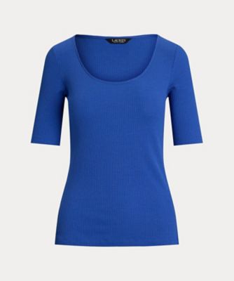 ＜LAUREN RALPH LAUREN (Women)＞リブニット　コットンブレンド　エルボースリーブ　Ｔシャツ　ＷＭＬＲＫＮＩＳ５０２０１３８