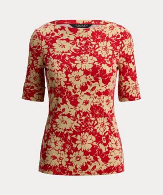 ＜LAUREN RALPH LAUREN (Women)＞フローラル　ストレッチ　コットン　ボートネック　Ｔシャツ　ＷＭＬＲＫＮＩＳ５０２０１４８
