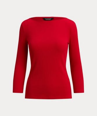 ＜LAUREN RALPH LAUREN (Women)＞リブニット　コットンブレンド　ボートネック　Ｔシャツ　ＷＭＬＲＫＮＩＳ５０２０１５０