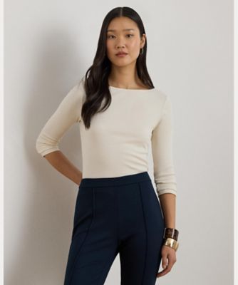 RALPH RL LAUREN カットソー　フレア袖 ボートネック 長袖トップス リブニット コットンブレンド ボートネック Tシャツ