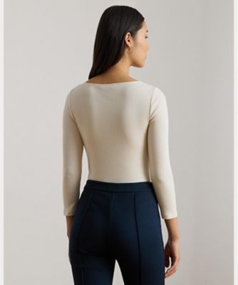 RALPH RL LAUREN カットソー　フレア袖 ボートネック 長袖トップス フレア 袖リボン パール カットソー le reve vaniller 全2色｜lvn511