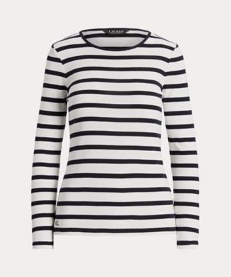 ＜LAUREN RALPH LAUREN (Women)＞ストライプド　コットン　ロングスリーブ　Ｔシャツ