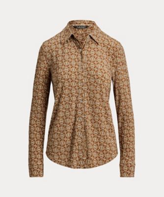 LAUREN RALPH LAUREN (Women)/ローレン ラルフ ローレン スリム フィット ジオプリント ジャージー シャツ WMLRKNIS6820211 230ブラウン トップス【三越伊勢丹/公式】