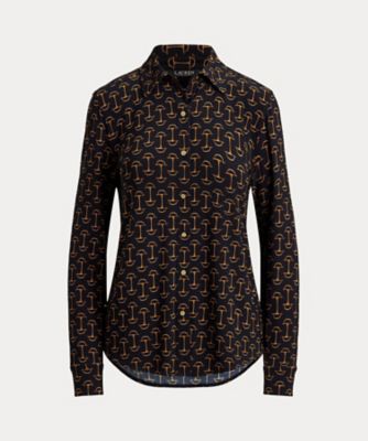 ローレンラルフローレン　プリントストレッチジャージーシャツドレス✨近年モデル✨ スリム フィット ジオプリント ストレッチ ジャージー シャツ