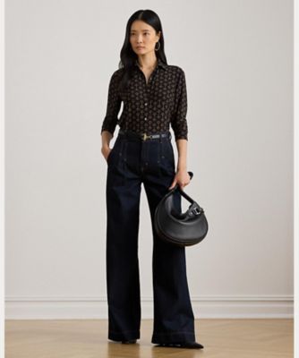 ローレンラルフローレン　プリントストレッチジャージーシャツドレス✨近年モデル✨ スリム フィット ジオプリント ストレッチ ジャージー シャツ