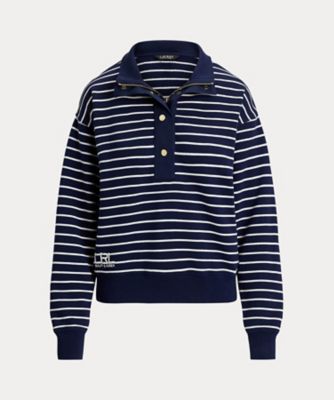 ストライプド フレンチ テリー モックネック スウェットシャツ