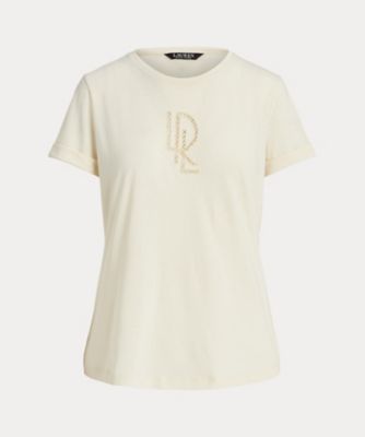 ビーデッドロゴ コットンブレンドジャージー Tシャツ | ファッション 