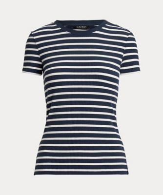 ＜LAUREN RALPH LAUREN (Women)＞ストライプド　ボタントリム　リブニット　Ｔシャツ　ＷＭＬＲＫＮＩＳＮ８２０２９５