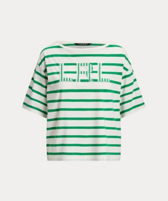 ＜LAUREN RALPH LAUREN (Women)＞ストライプド　ビーデッドロゴ　コットン　ジャージー　Ｔシャツ　ＷＭＬＲＫＮＩＳＮ８２０３０６