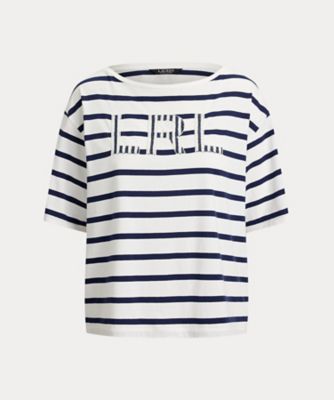 ＜LAUREN RALPH LAUREN (Women)＞ストライプド　ビーデッドロゴ　コットン　ジャージー　Ｔシャツ　ＷＭＬＲＫＮＩＳＮ８２０３０７
