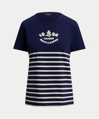 ＜LAUREN RALPH LAUREN (Women)＞ストライプド　エンブロイダリーロゴ　ジャージー　Ｔシャツ　ＷＭＬＲＫＮＩＳＮ８２０３１４