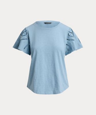 ＜LAUREN RALPH LAUREN (Women)＞アイレット　コットン　ジャージー　＆　ブロードクロス　トップ　ＷＭＬＲＫＮＩＳＮ８２０３２０