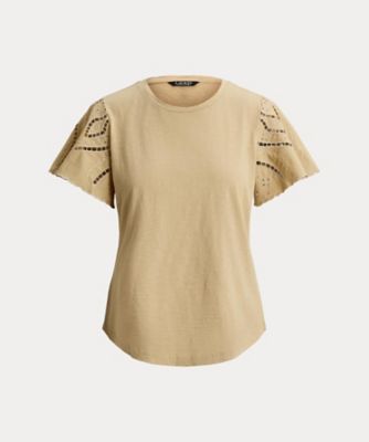 ＜LAUREN RALPH LAUREN (Women)＞アイレット　コットン　ジャージー　＆　ブロードクロス　トップ　ＷＭＬＲＫＮＩＳＮ８２０３２１