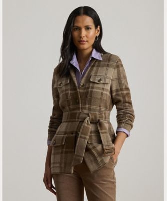 チェック ベルテッド ダブルニット ブレザー