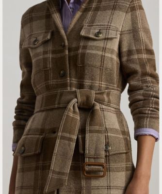 チェック ベルテッド ダブルニット ブレザー