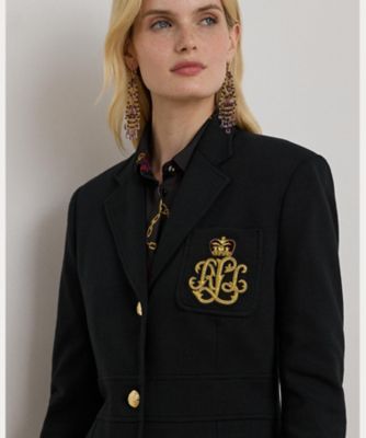 美品 ポロラルフローレン ダブルニットジャガードブレザー ネイビー サイズ6 美品 ポロラルフローレン ダブルニットジャガードブレザー