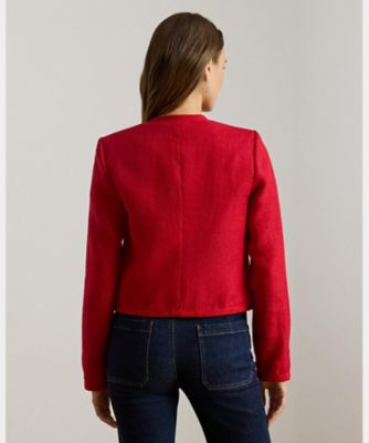 エルネスト⭐️48⭐️春夏ジャケット⭐️リネンヘリンボーン⭐️ボルドー美品 リネン ヘリンボーン クロップド ジャケット