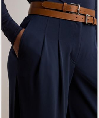 プリーテッド ストレッチ ジャージー ワイドレッグ パンツ