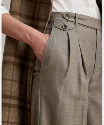 プリーテッド ウール ヘリンボーン ワイドレッグ パンツ