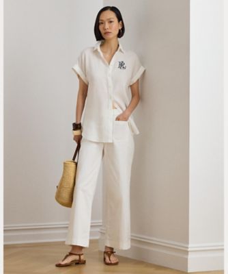 ストレッチ チノ ワイドレッグ クロップド パンツ