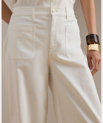 ストレッチ チノ ワイドレッグ クロップド パンツ