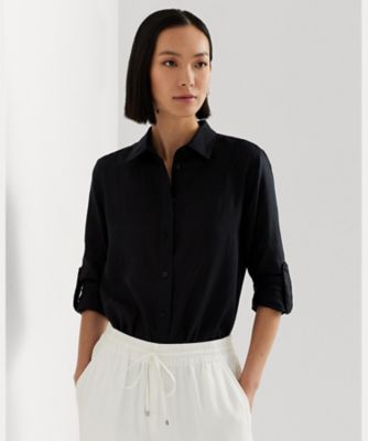 未使用タグ付　近年　ローレンラルフローレン　リネンシャツ　ベルト付き　黒　L リネン シャツ WMLRSHTS6820110 | LAUREN RALPH