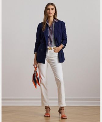 Ralph Lauren ラルフローレン　ストライプ　ワークシャツ　ネイビー　M ストライプド ビッグ シャツ（シャツ/ブラウス）｜POLO RALPH