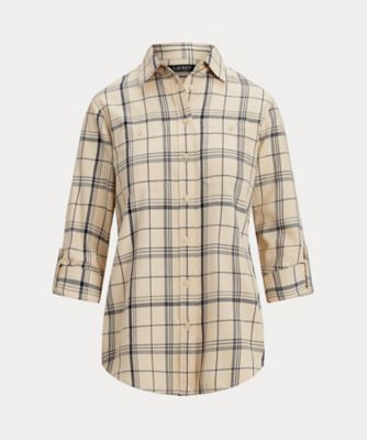 LAUREN RALPH LAUREN (Women)/ローレン ラルフ ローレン リラックスド フィット チェック ロールタブスリーブ シャツ WMLRSHTS6820451