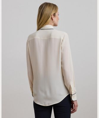 LAUREN RALPHLAUREN ペイズリーサテンタイネックブラウス
