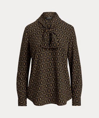 LAUREN RALPH LAUREN (Women)/ローレン ラルフ ローレン チェーンプリント クレープ タイネック ブラウス WMLRSHTS6820493 001ブラック トップス【三越伊勢丹/公式】