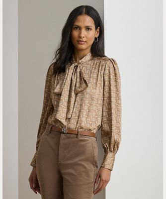 ジオプリント ツイル タイネック ブラウス